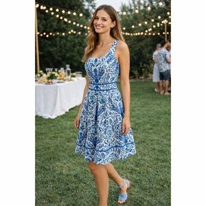Tory Burch Blue and White Floral A-Line Sundress Women’s Spring Summer Dress